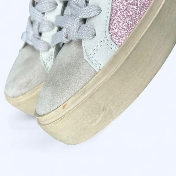 Shu Shop REBA White & Pink Sparkle Tennis Shoes Fashion Sneaker size 6.5 Glitter - Picture 5 of 13
